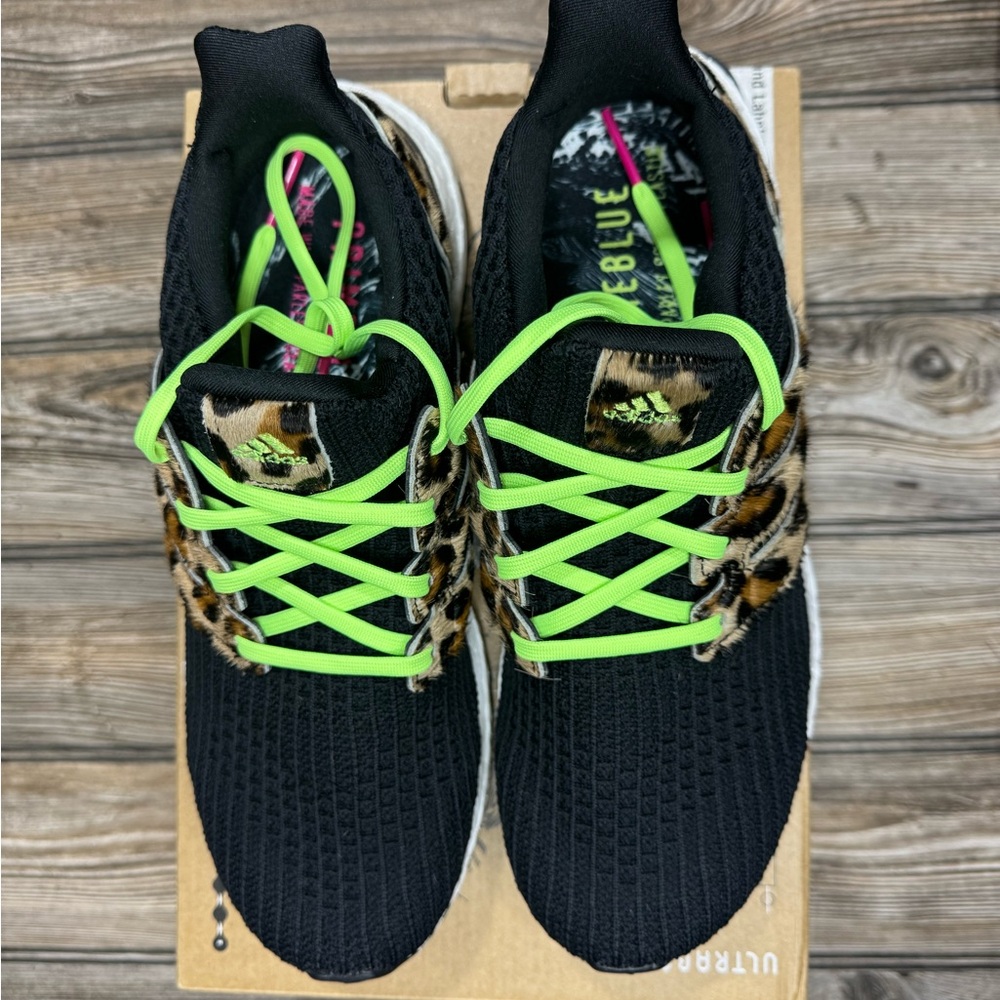 Adidas Black ULTRABOOST DNA BRAND NEW and Neon Green Sneakers with Leopard Print